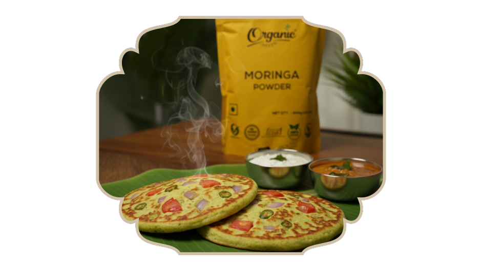 Thick, soft, topped with vegetables - Moringa uttapam !