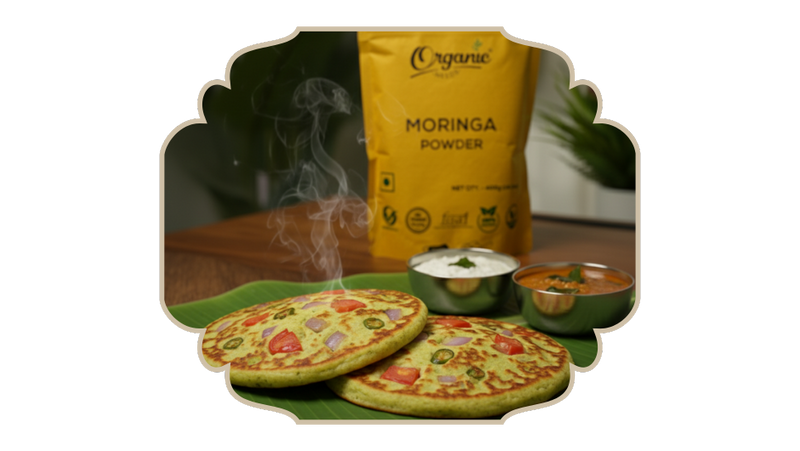 Thick, soft, topped with vegetables - Moringa uttapam !