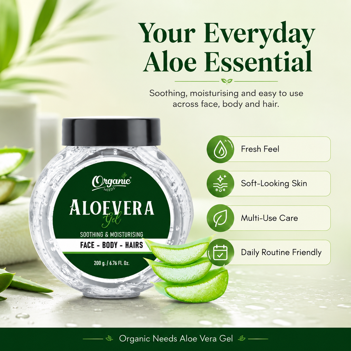 Aloe Vera Gel - 100% Pure & Natural, Soothing Gel for Face, Hair & Skin