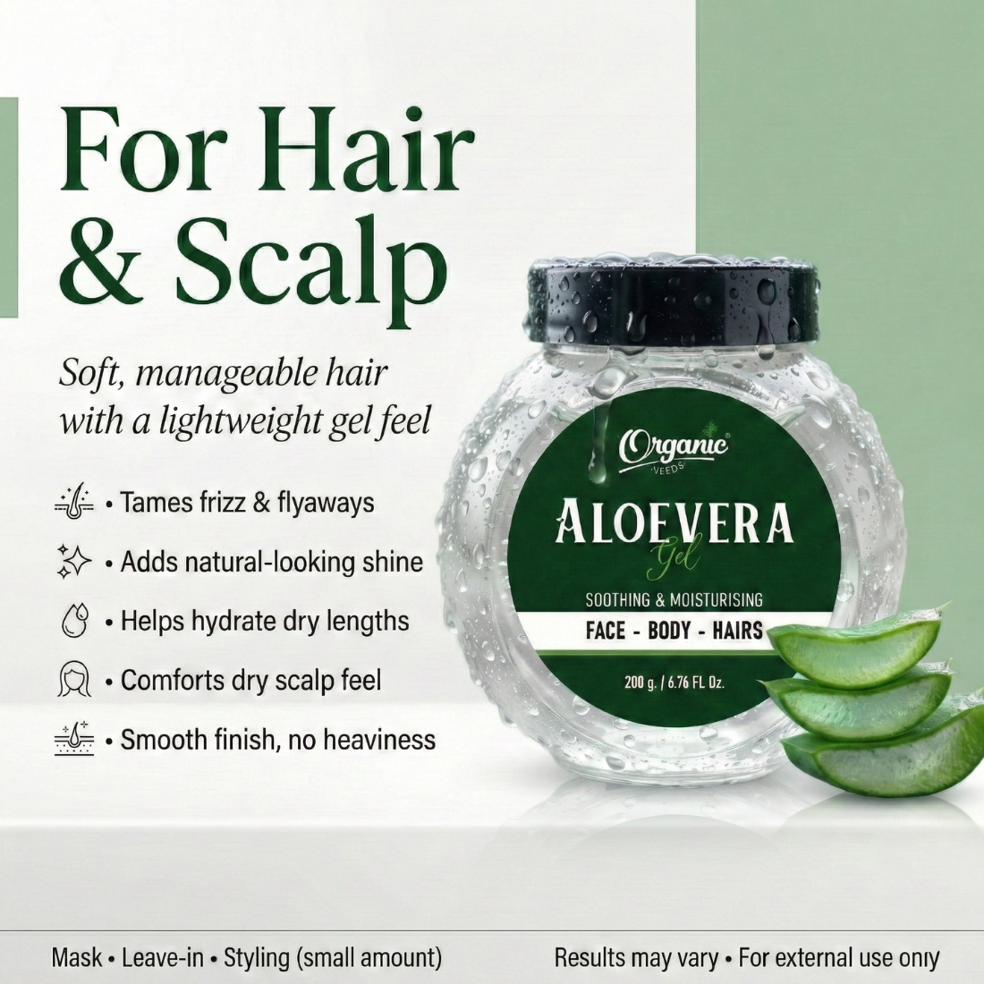 Aloe Vera Gel - 100% Pure & Natural, Soothing Gel for Face, Hair & Skin