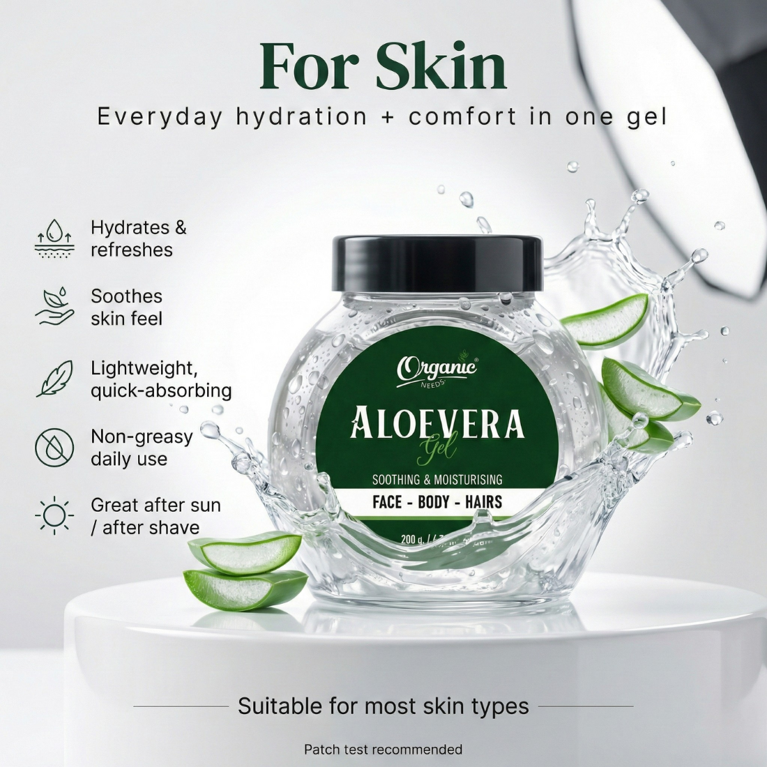 Aloe Vera Gel - 100% Pure & Natural, Soothing Gel for Face, Hair & Skin