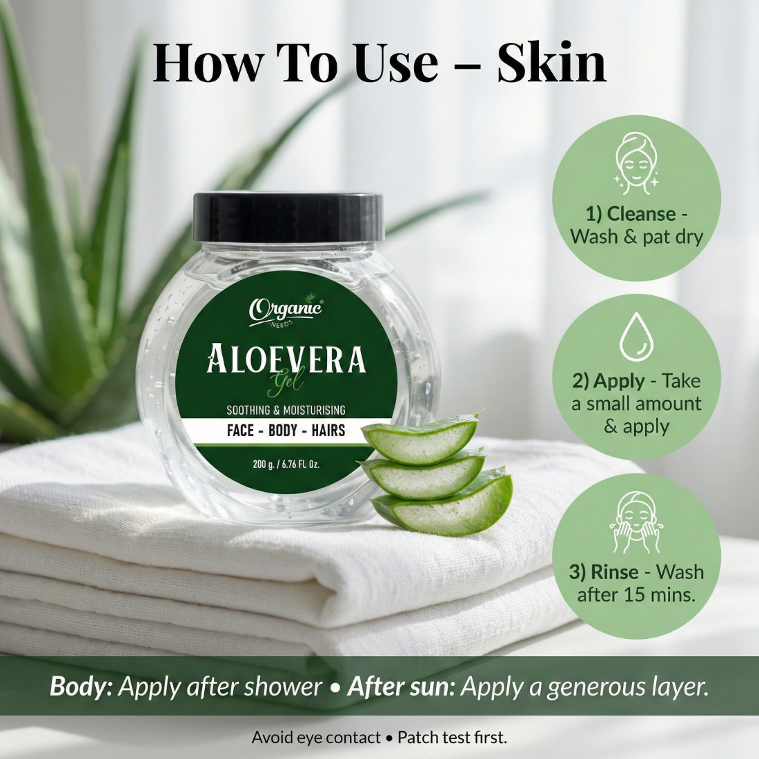 Aloe Vera Gel - 100% Pure & Natural, Soothing Gel for Face, Hair & Skin