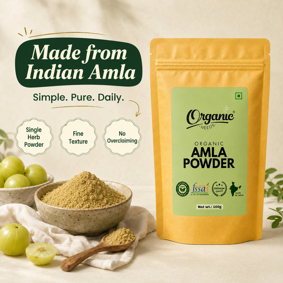 Organic Amla Powder | Pure Indian Amla Powder for Immunity, Digestion, Skin & Hair Wellness