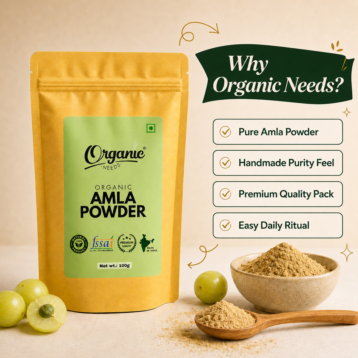 Organic Amla Powder | Pure Indian Amla Powder for Immunity, Digestion, Skin & Hair Wellness