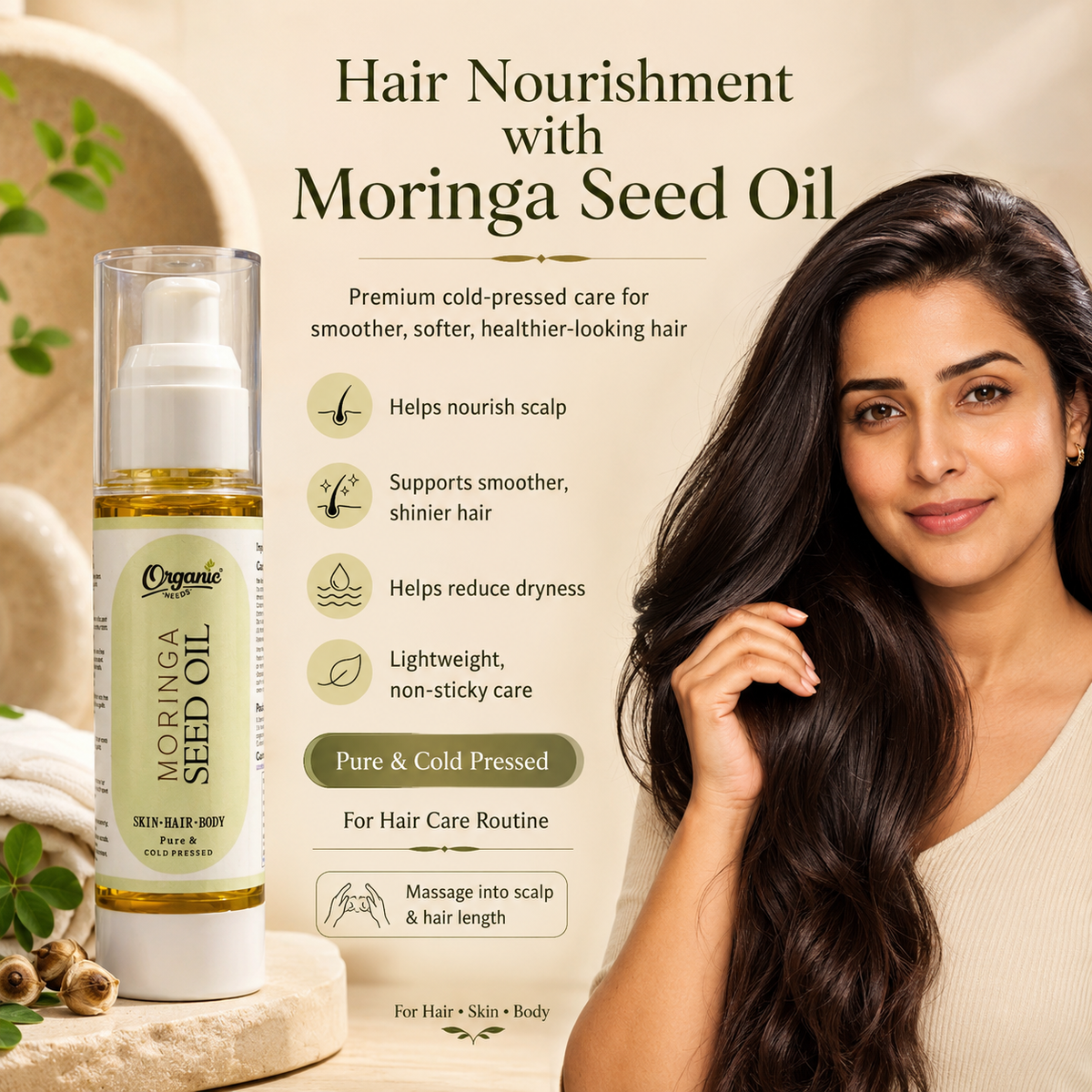 Organic Moringa Oil for Hair Growth & Skin Nourishment
