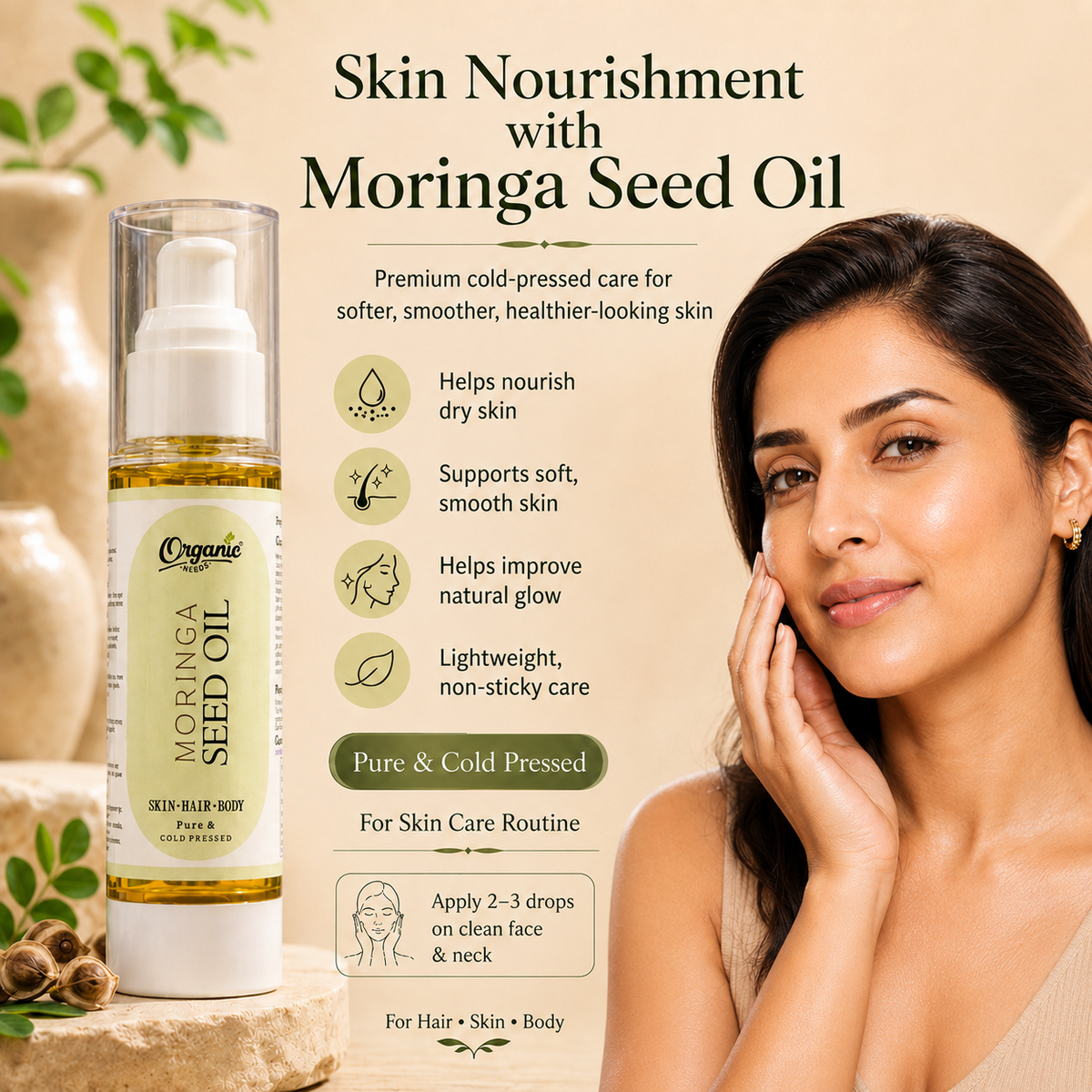 Organic Moringa Oil for Hair Growth & Skin Nourishment