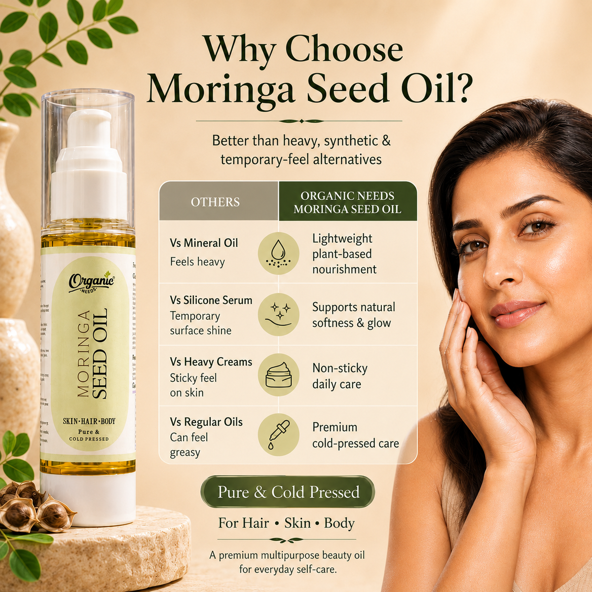 Organic Moringa Oil for Hair Growth & Skin Nourishment