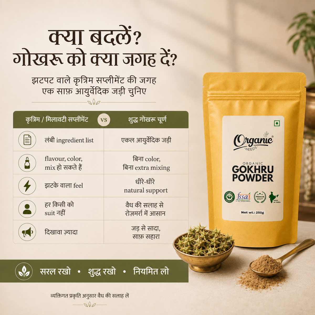Organic Gokhru Powder | Gokshura Churna for Urinary Wellness & Stamina.