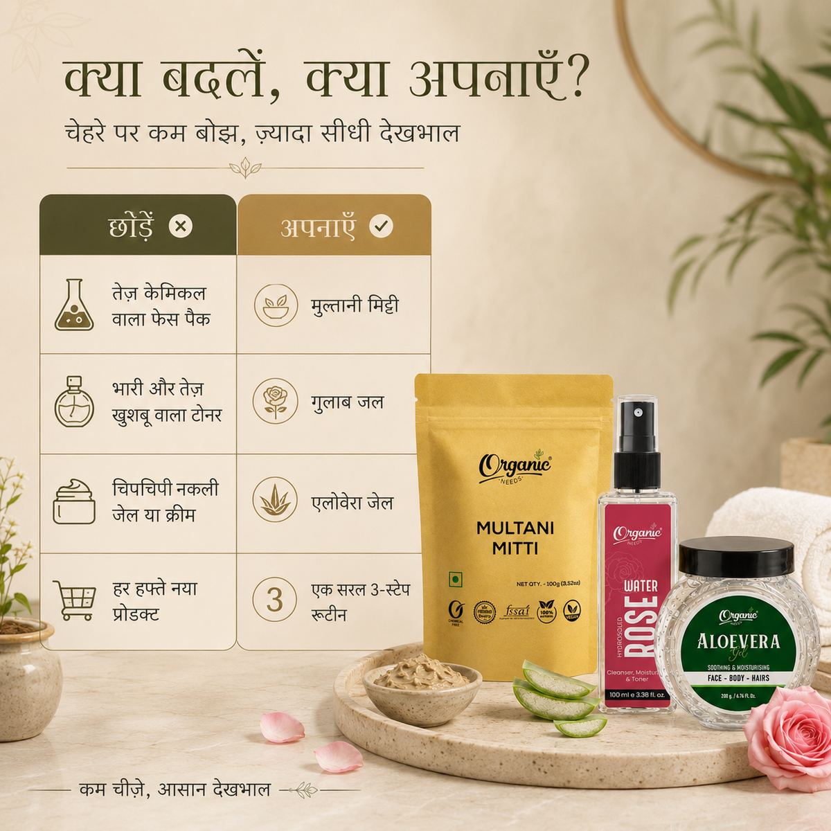 Multani Mitti + Rose Water + Aloe Vera Gel Combo | Natural Face Care Kit