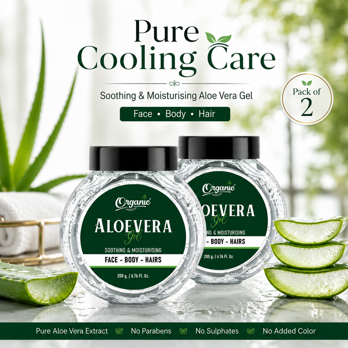 Aloe Vera Gel - 100% Pure & Natural, Soothing Gel for Face, Hair & Skin
