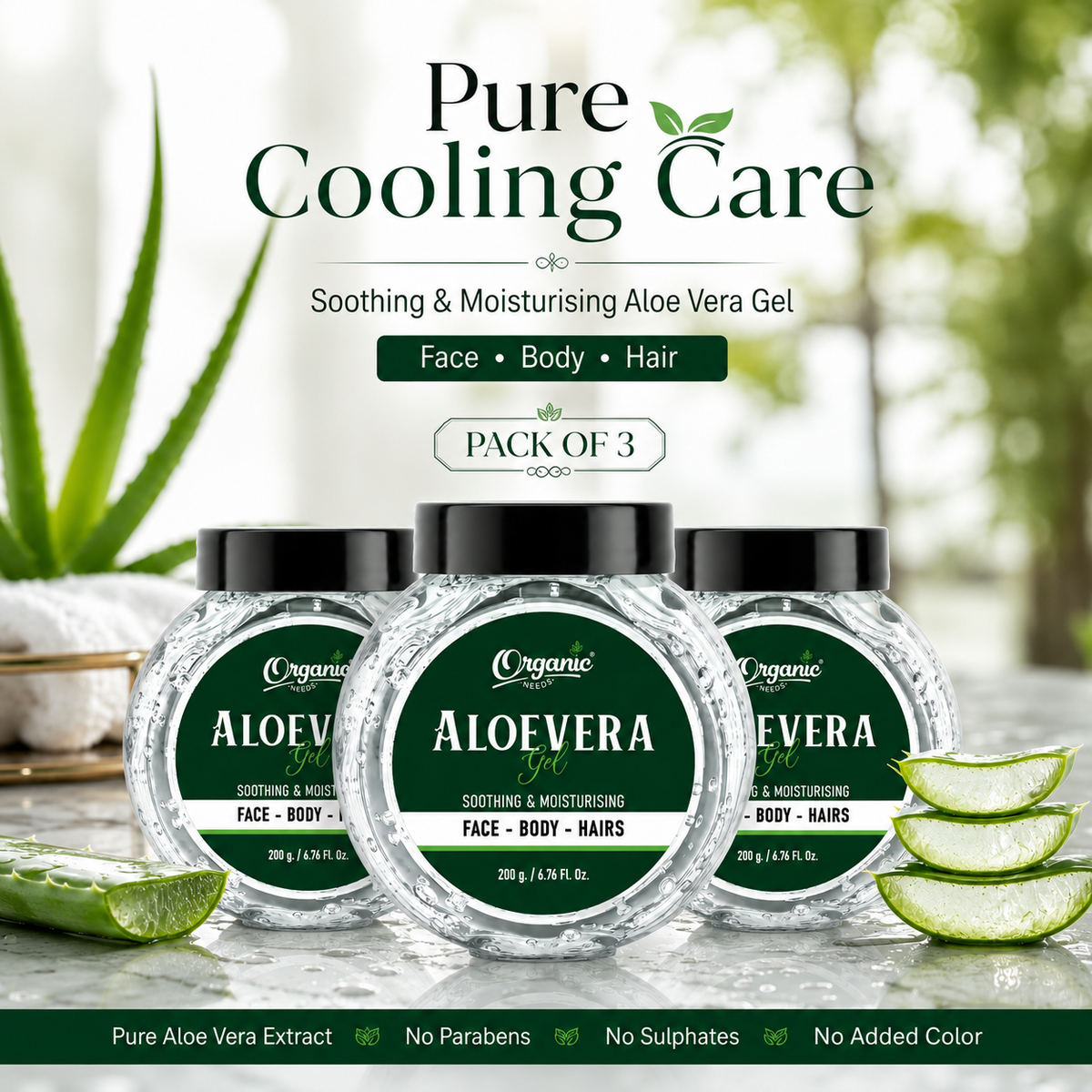 Aloe Vera Gel - 100% Pure & Natural, Soothing Gel for Face, Hair & Skin