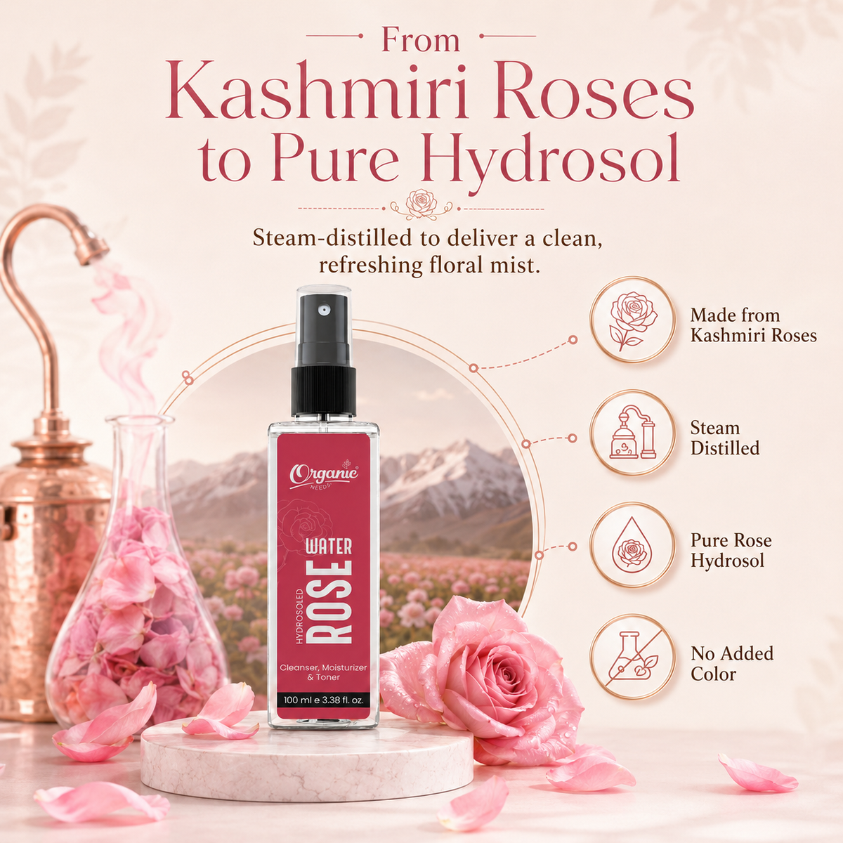 Rose Water - 100% Pure, Steam distilled, Natural, Hydrating Facial Mist